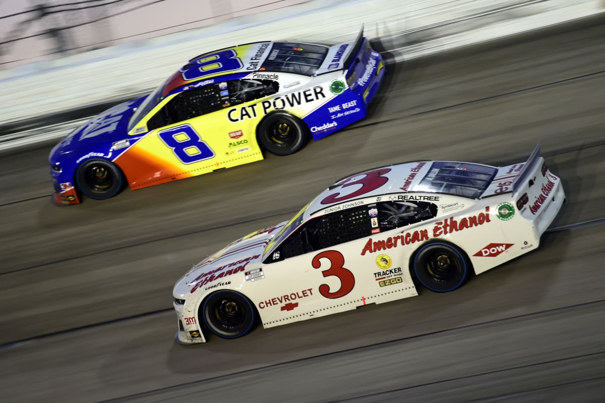 DARLINGTON, SOUTH CAROLINA - SEPTEMBER 06: Austin Dillon, driver of the #3 American Ethanol Chevrolet, and Tyler Reddick, driver of the #8 Cat Power Chevrolet, race during the NASCAR Cup Series Cook Out Southern 500 at Darlington Raceway on September 06, 2020 in Darlington, South Carolina. (Photo by Jared C. Tilton/Getty Images) | Getty Images