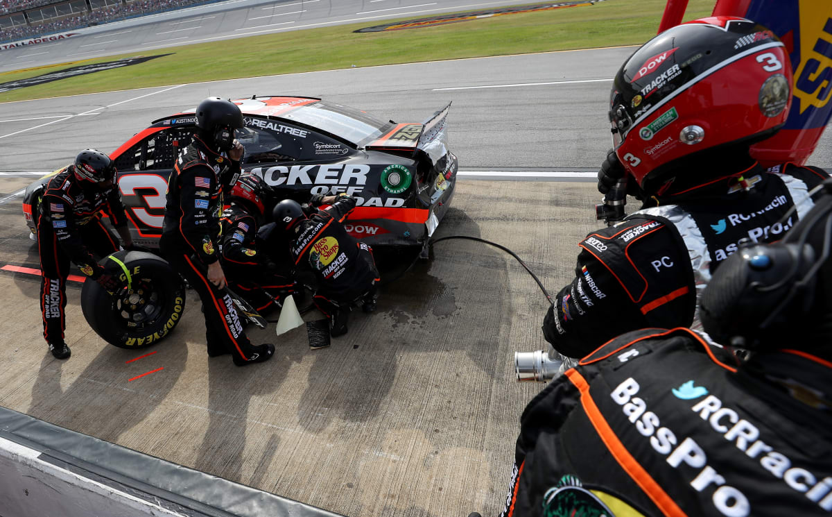 TALLADEGA, ALABAMA - OCTOBER 04: Austin Dillon, driver of the #3 Bass Pro Shops/Tracker Off Road Chevrolet, pits during the NASCAR Cup Series YellaWood 500 at Talladega Superspeedway on October 04, 2020 in Talladega, Alabama. (Photo by Chris Graythen/Getty Images) | Getty Images