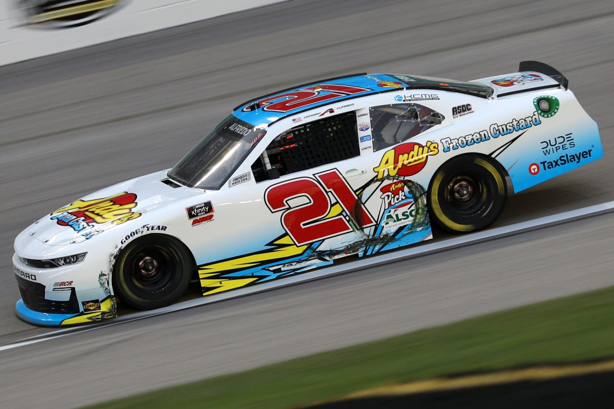 KANSAS CITY, KANSAS - OCTOBER 17: Anthony Alfredo, driver of the #21 Andy's Frozen Custard Chevrolet, drives during the NASCAR Xfinity Series Kansas Lottery 300 at Kansas Speedway on October 17, 2020 in Kansas City, Kansas. (Photo by Chris Graythen/Getty Images) | Getty Images