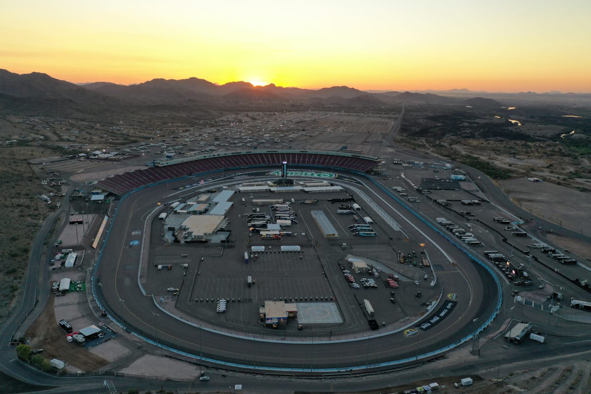 AVONDALE, ARIZONA - NOVEMBER 04:  An aerial view of the track prior to the NASCAR Cup Series Championship at Phoenix Raceway on November 04, 2020 in Avondale, Arizona. (Photo by Chris Graythen/Getty Images) | Getty Images