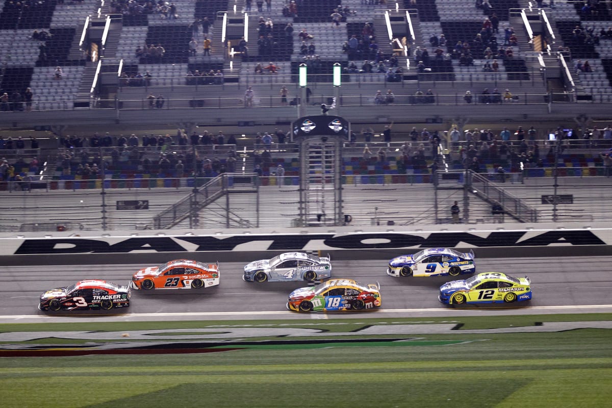 DAYTONA BEACH, FLORIDA - FEBRUARY 11: Austin Dillon, driver of the #3 Bass Pro Shops Chevrolet, and Bubba Wallace, driver of the #23 DoorDash Toyota, race during the NASCAR Cup Series Bluegreen Vacations Duel #2 at Daytona International Speedway on February 11, 2021 in Daytona Beach, Florida. (Photo by Chris Graythen/Getty Images) | Getty Images