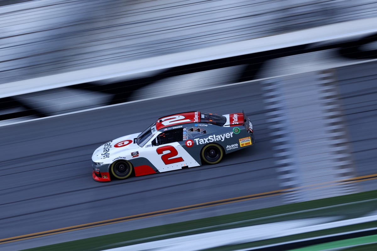 DAYTONA BEACH, FLORIDA - FEBRUARY 20: Myatt Snider, driver of the #2 TaxSlayer Chevrolet, drives during the NASCAR Xfinity Super Start Batteries 188 At Daytona Presented by O'Reilly at Daytona International Speedway on February 20, 2021 in Daytona Beach, Florida. (Photo by Chris Graythen/Getty Images) | Getty Images