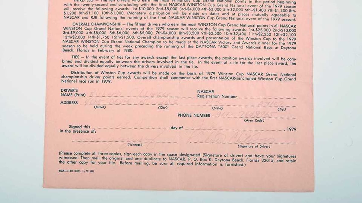 Childress signed the 1979 driver’s agreement in hopes that he could finish again inside the top 10 to receive the bonus money promised to the drivers.