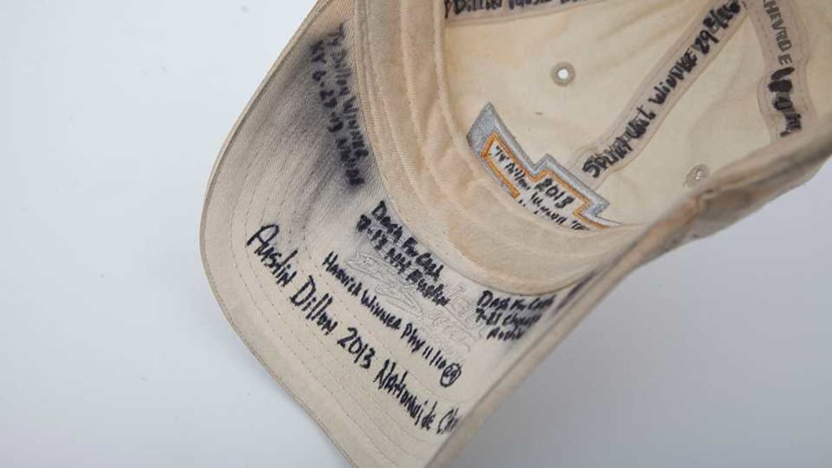 After every win, pole or award, Childress writes a note on the inside of his signature tan Chevrolet hat in black ink. He wears the same hat on every race day, and has been doing so since the early 2000s. By the end of the season, the hat is beaten and battered, lined with dirt and sweat marks, but serves as a piece of memorabilia.