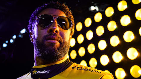 bubba wallace in driver intros ... makes his 300th start at kansas