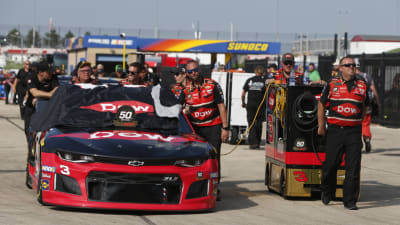 The No. 3 Dow Chevrolet Rolls out to the track with the RCR 50th Anniversary logo front and center for final practice.