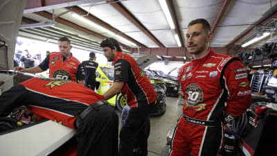 Kaz Grala and the No. 21 HotScream team prepare their Chevrolet Camaro for opening practice at New Hampshire Motor Speedway.