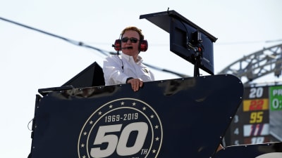 Team owner Richard Childress keeps a close eye on the competition during practice at Bristol Motor Speedway.