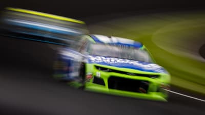 Daniel Hemric's No. 8 Liberty National Chevrolet races around the corner during Sunday's Brickyard 400 at Indianapolis Motor Speedway. (HHP/Barry Cantrell)