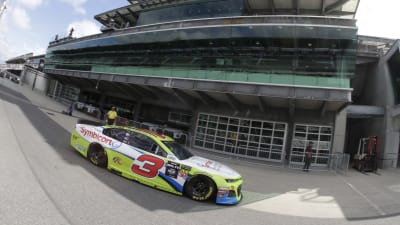 Austin Dillon drives the No. 3 Chevrolet by the Pagoda during practice at Indianapolis Motor Speedway. (HHP/Harold Hinson)