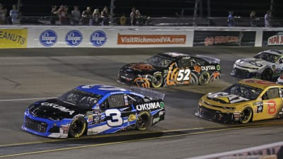 Austin Dillon's No. 3 Okuma Chevrolet works the bottom lane during Saturday night's race at Richmond Raceway.