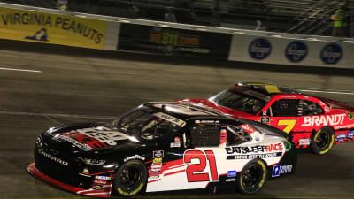Joe Graf Jr.'s No. 21 Eat Sleep Race Chevrolet races under Justin Allgaier's No. 7 Chevrolet during Friday night's NASCAR Xfinity Series race at Richmond Raceway.