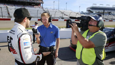 Joe Graf Jr. taks with NBC Sports during practice Friday at Richmond Raceway.
