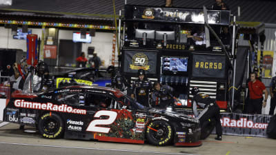 The No. 2 crew goes to work on the left side of Tyler Reddick's Killswitch Engage/Gimme Radio Chevrolet after Stage 2 in Friday's race at Richmond Raceway.