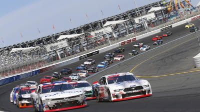 Tyler Reddick leads the outside lane for the initial start of Saturday's NASCAR Xfinity Series race at the Roval.