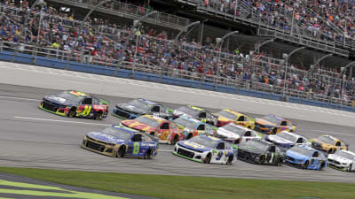 Daniel Hemric's No. 8 Liberty National/RCR 50th leads the field early in Sunday's race at Talladega Superspeedway.