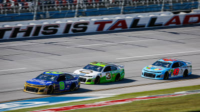 ECR Engines teammates Daniel Hemric, Austin Dillon and Bubba Wallace work together in the draft during Friday's opening practice session at Talladega Superspeedway.
