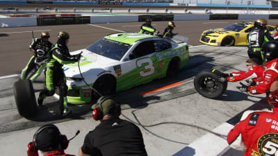 Austin Dillon brings the No. 3 American Ethanol Chevrolet in for a pit stop during the final stage break of Sunday's race at ISM Raceway.