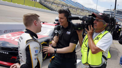 Tyler Reddick finds time to answer some questions from Alan Cavanna of NASCAR on FOX before making his qualifying laps.