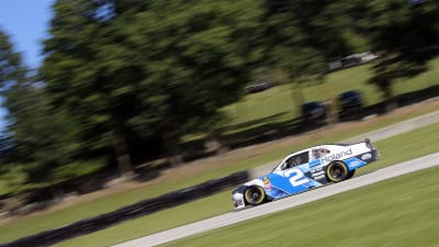 Tyler Reddick's No. 2 Roland Chevrolet races downhill during practice for Saturday's race at Road America.