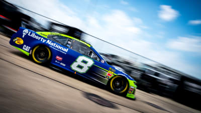Daniel Hemric heads back into the garage after opening practice to debrief with the rest of the No. 8  Liberty National team.
