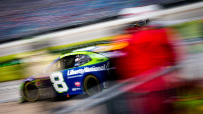 Daniel Hemric coming in hot to pit road during Sunday&apos;s race at Chicagoland Speedway.