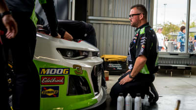 Crew chief Danny Stockman looks over Austin Dillon's No. 3 American Ethanol/RCR 50th Chevrolet before opening practice at Talladega Superspeedway on Friday.