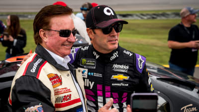 Seven-time champion Jimmie Johnson stopped by after driver introductions to take a picture with Richard Childress and the 2000 No. 3 GM Goodwrench Chevrolet.
