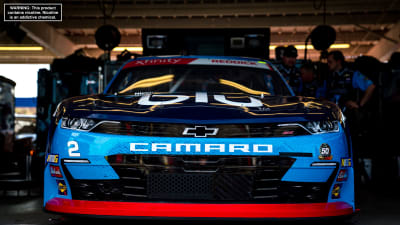 Tyler Reddick's No. 2 Chevrolet sits in the garage ahead of opening NASCAR Xfinity Series practice.