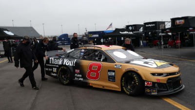 DARLINGTON, SOUTH CAROLINA - MAY 20: Crew members push the #8 Caterpillar Chevrolet, driven by Tyler Reddick, through the garage area prior to the NASCAR Cup Series Toyota 500 at Darlington Raceway on May 20, 2020 in Darlington, South Carolina. (Photo by Chris Graythen/Getty Images) | Getty Images