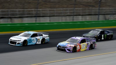 SPARTA, KENTUCKY - JULY 12: Austin Dillon, driver of the #3 RigUp Chevrolet, races Kyle Busch, driver of the #18 M&M's Fudge Brownie Toyota, and Kurt Busch, driver of the #1 Monster Energy Chevrolet, during the NASCAR Cup Series Quaker State 400 Presented by Walmart at Kentucky Speedway on July 12, 2020 in Sparta, Kentucky. (Photo by Jared C. Tilton/Getty Images) | Getty Images