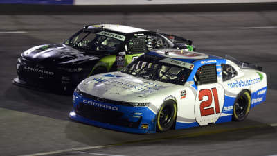 RICHMOND, VIRGINIA - SEPTEMBER 11: Kaz Grala, driver of the #21 ruedebusch.com Chevrolet, and Ross Chastain, driver of the #10 Nutrien Ag Solutions Chevrolet, race during the NASCAR Xfinity Series Go Bowling 250 at Richmond Raceway on September 11, 2020 in Richmond, Virginia. (Photo by Jared C. Tilton/Getty Images) | Getty Images
