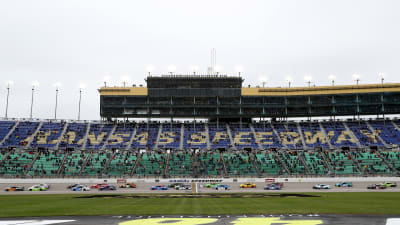 KANSAS CITY, KANSAS - OCTOBER 18: Tyler Reddick, driver of the #8 Caterpillar Chevrolet, leads a pack of cars during the NASCAR Cup Series  Hollywood Casino 400 at Kansas Speedway on October 18, 2020 in Kansas City, Kansas. (Photo by Chris Graythen/Getty Images) | Getty Images