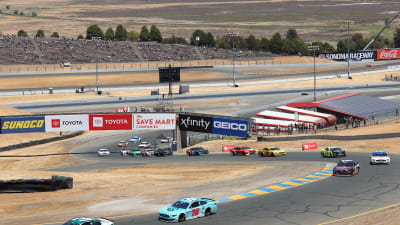 SONOMA, CALIFORNIA - JUNE 06: Austin Dillon, driver of the #3 Congressional Sportsmen's Chevrolet, and Scott Heckert, driver of the #78 Surface Sunscreen Ford, race during the NASCAR Cup Series Toyota/Save Mart 350 at Sonoma Raceway on June 06, 2021 in Sonoma, California. (Photo by Carmen Mandato/Getty Images) | Getty Images