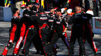 The No. 31 Grainger Chevrolet pit crew celebrates the team's victory on pit road after solid stops throughout the entire race.