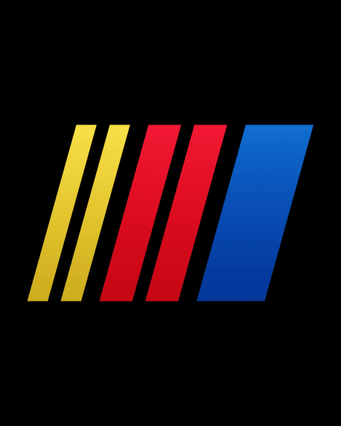 NASCAR's famous stripes: two small yellow stripes, two medium red ones, and a large blue one, all slanted to the right