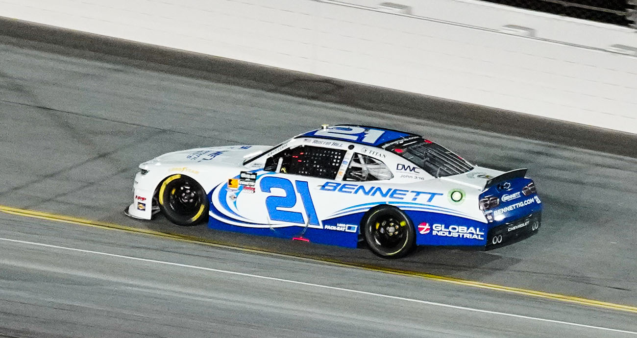 Austin Hill and the No. 21 RCR Chevrolet team pose for a photo in Victory Lane at Daytona International Speedway.
