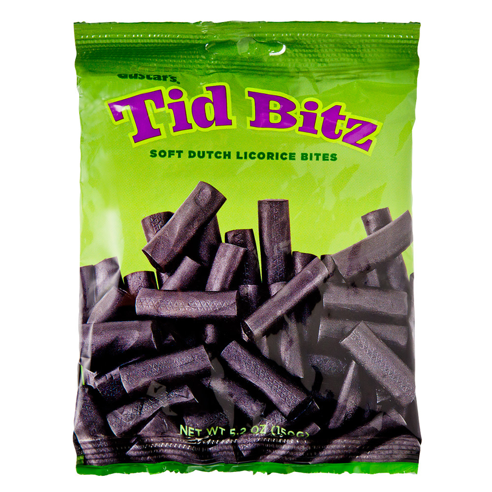 Gustaf's Tid Bitz Soft Licorice Bites 5.2 Oz Peg Bag Nassau Candy