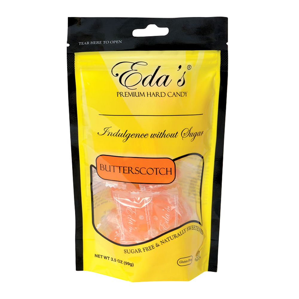 Eda's Sugarfree Butterscotch 3.5 oz Pouch | Nassau Candy