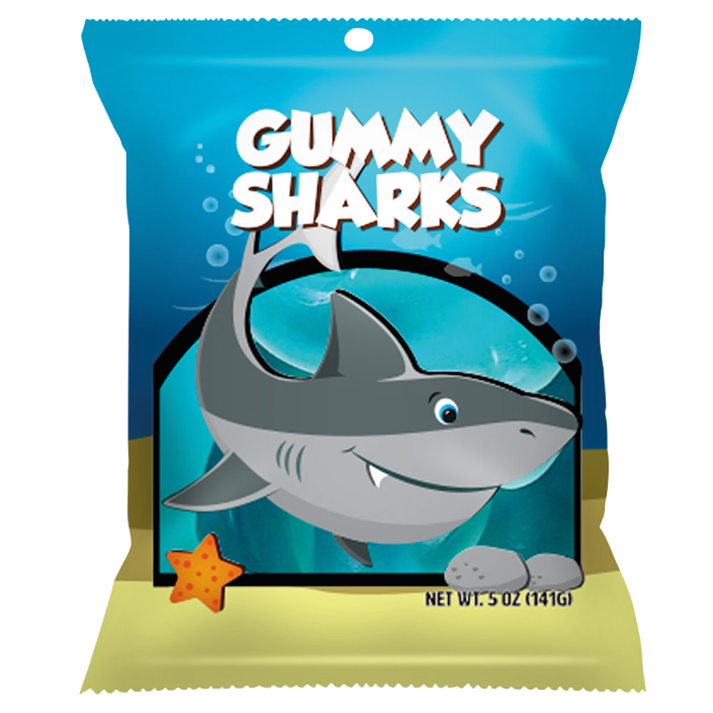 Amusemints Gummy Sharks 5 oz Peg Bag | Nassau Candy