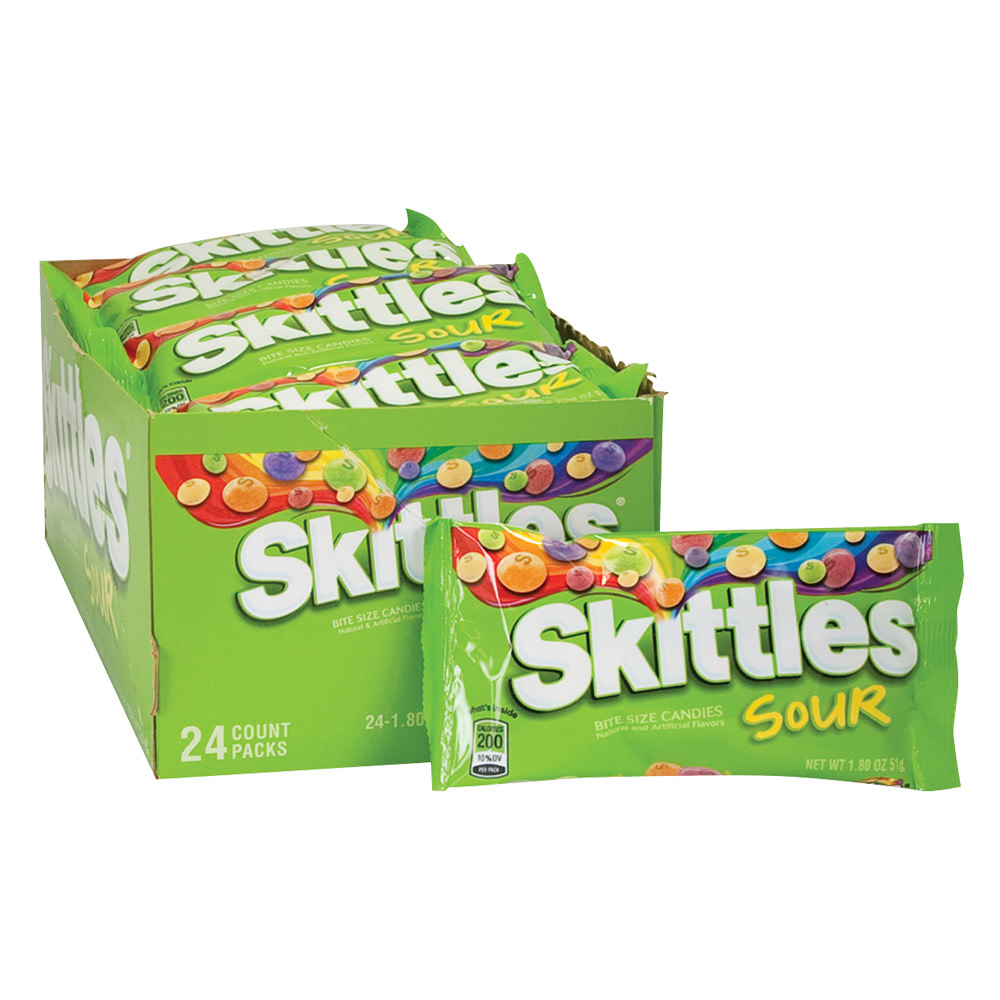 Skittles Sour Chewy Candy, Full Size, 1.8 oz, 24-count