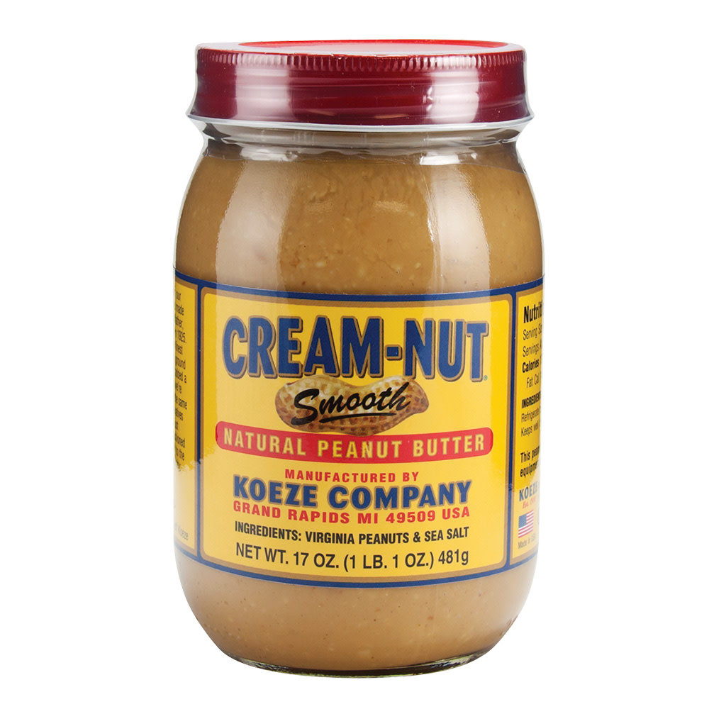 Koeze Cream Nut Smooth Natural Peanut Butter 17 oz Jar | Nassau Candy