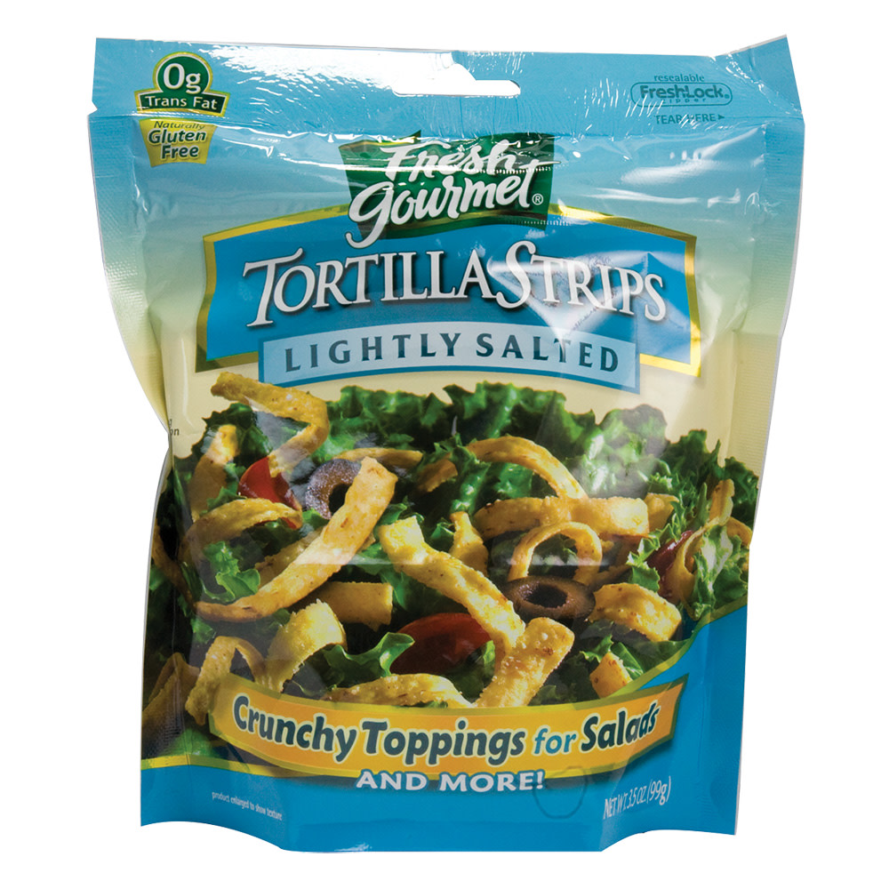 Fresh Gourmet Lightly Salted Tortilla Strips 3.5 oz Pouch Nassau Candy