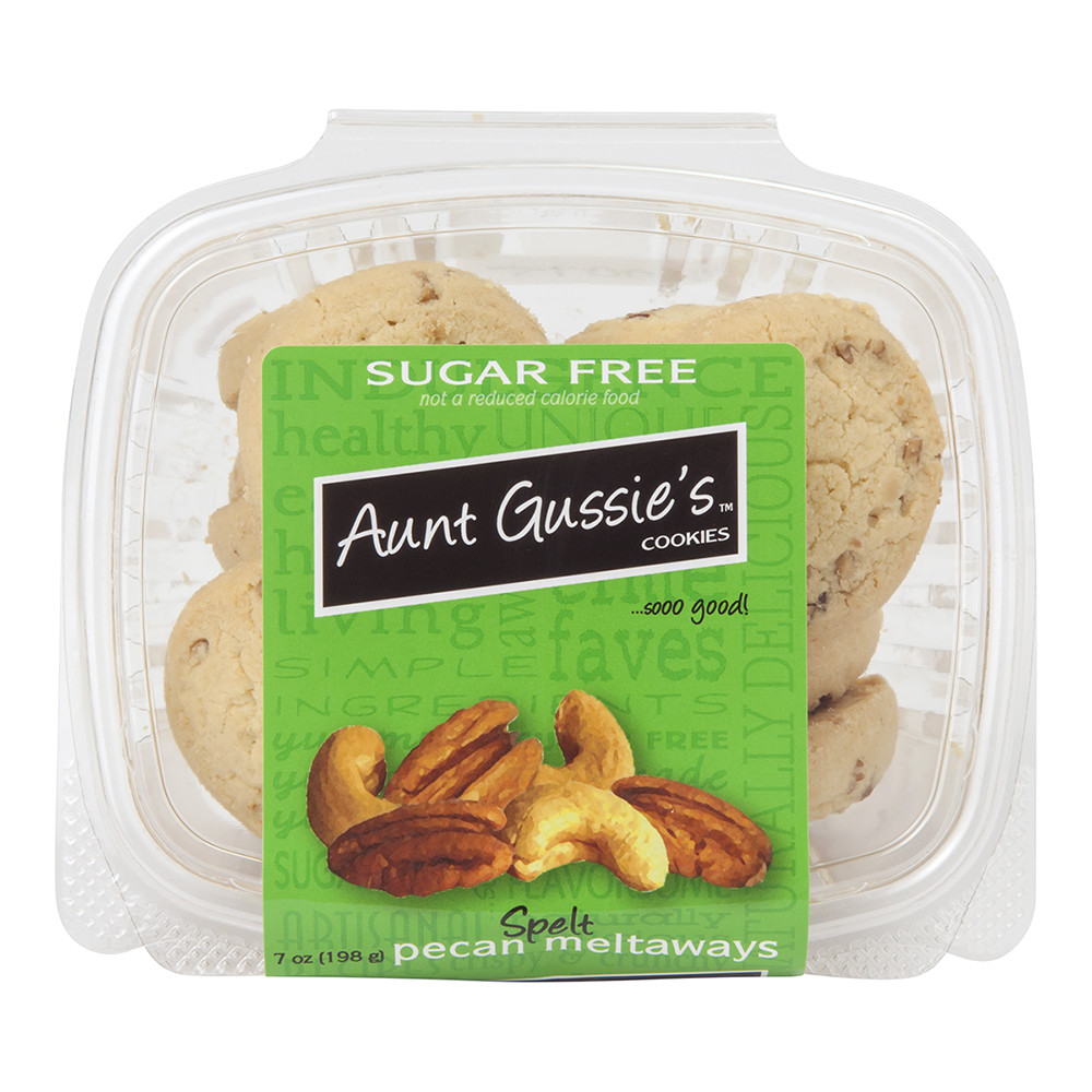 Aunt Gussie's Sugar Free Spelt Pecan Meltaways 7 Oz Tub Nassau Candy
