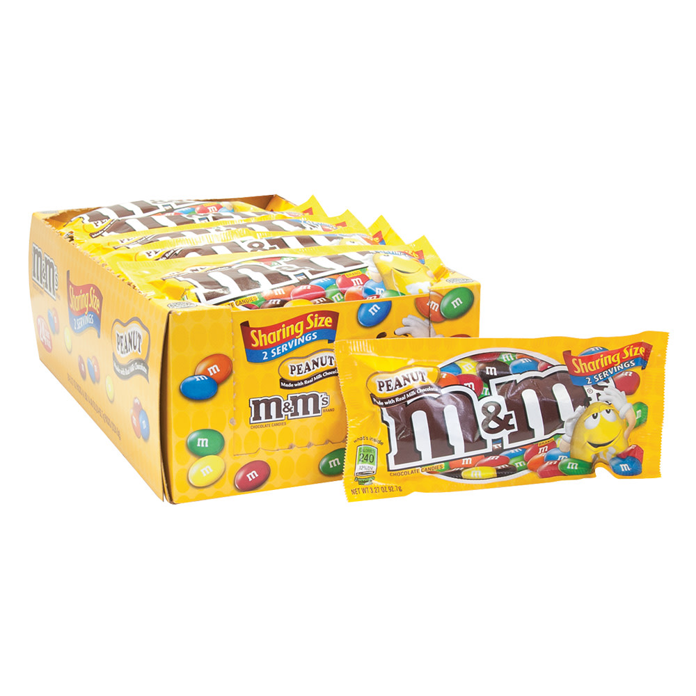 M&M's Chocolate Candy, Peanut, Share Size, 3.27 oz, 24-count