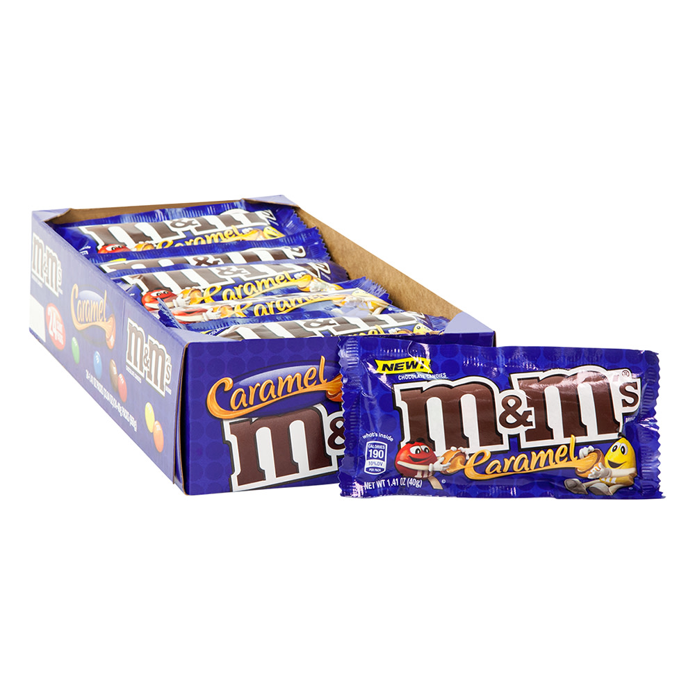 M&M'S Caramel Chocolate Candy Share Size 2.83-Ounce Pouch 24-Count Box