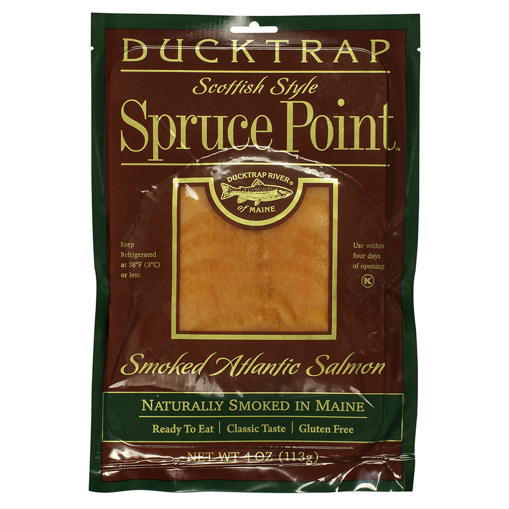 Ducktrap Spruce Point Smoked Atlantic Salmon, Naturally Smoked, Pre-Sliced, Smoked & Cured