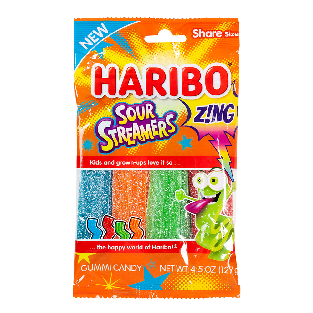 Haribo Zing Sour Streamers 4.5 Oz Peg Bag | Nassau Candy