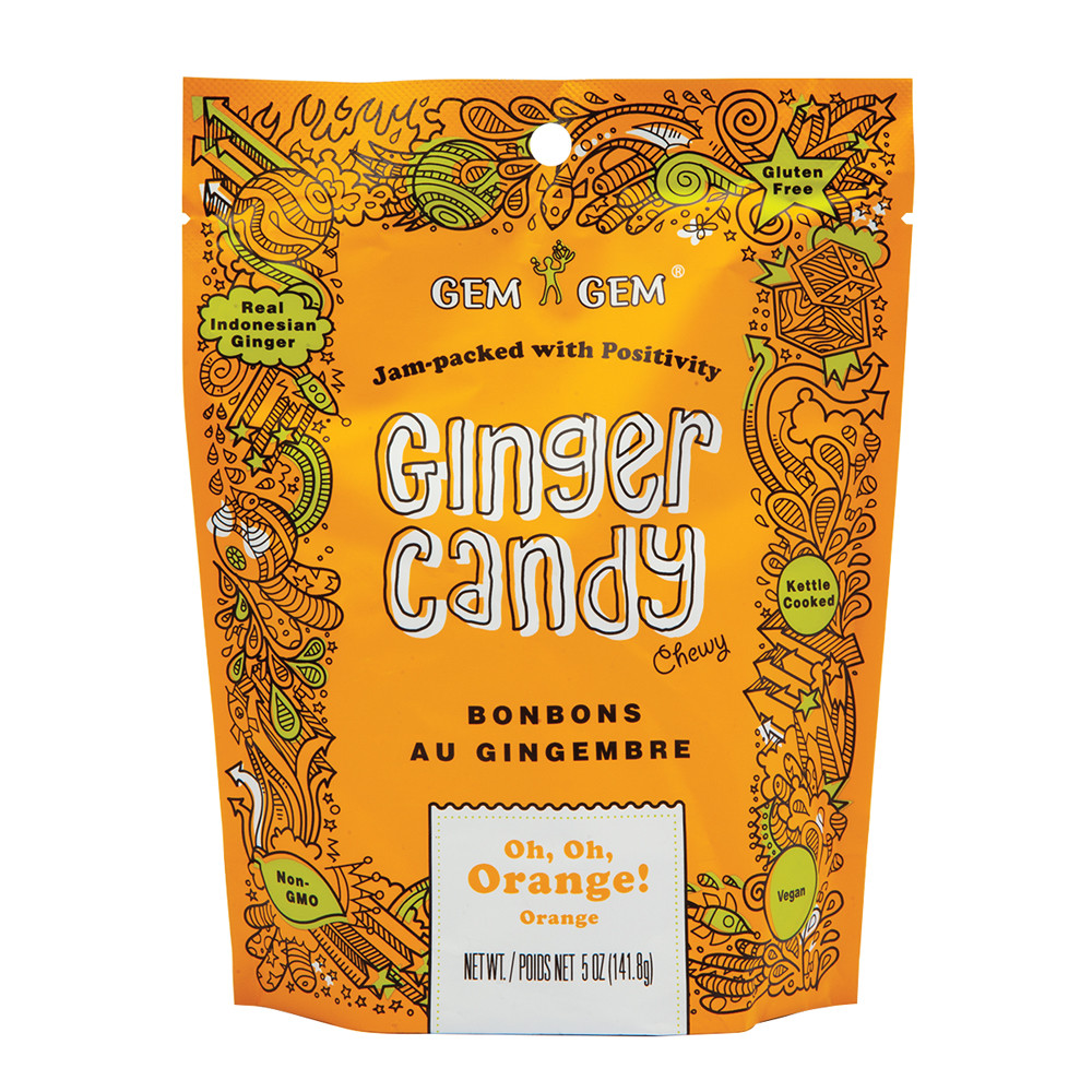 Gem Gem Chewy Orange Ginger Candy 5 Oz Pouch Nassau Candy 7798