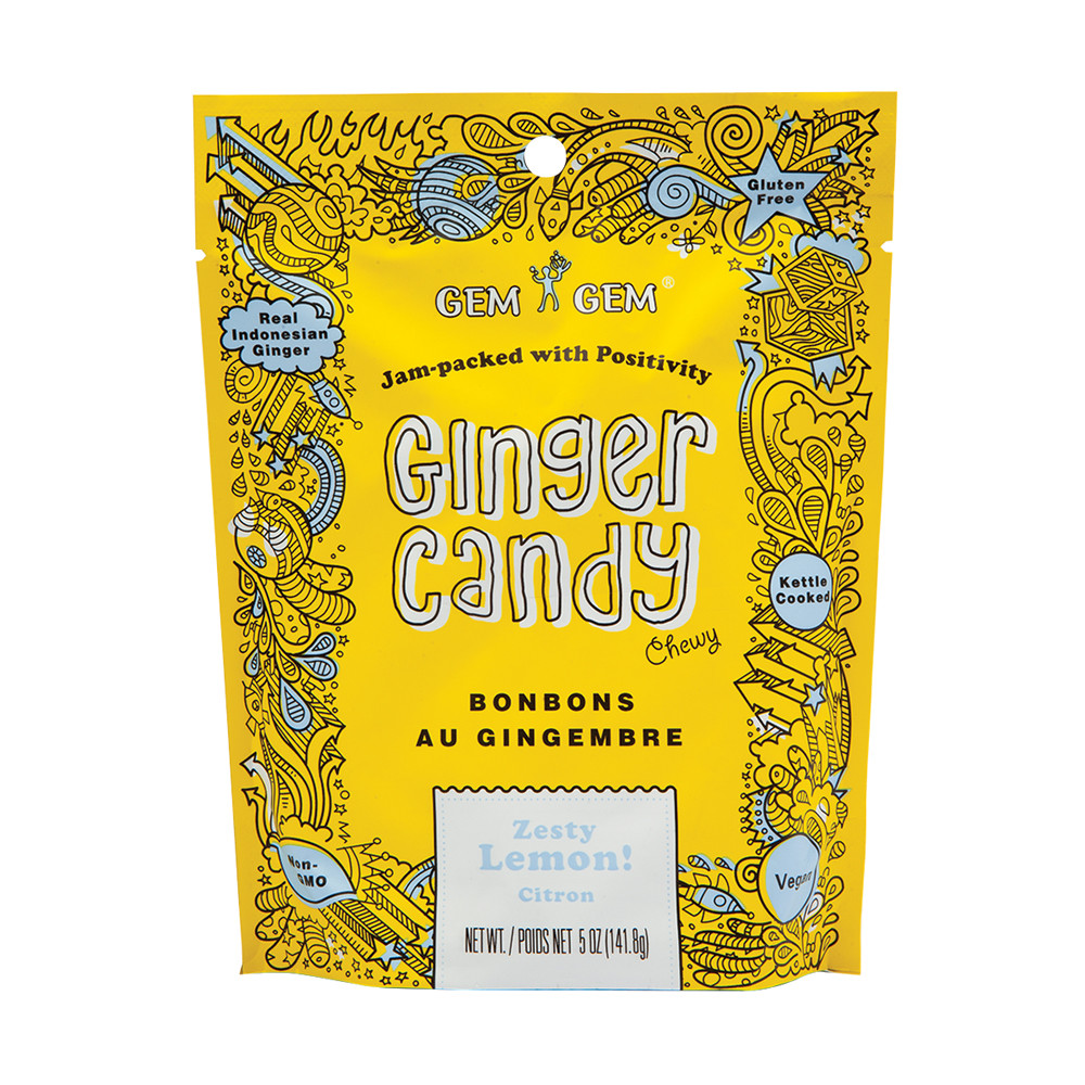 Gem Gem Chewy Lemon Ginger Candy 5 oz Pouch Nassau Candy
